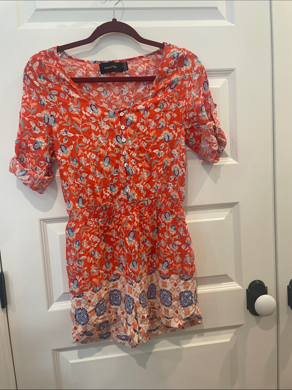 Minkpink orange Floral Button-Front romper size small